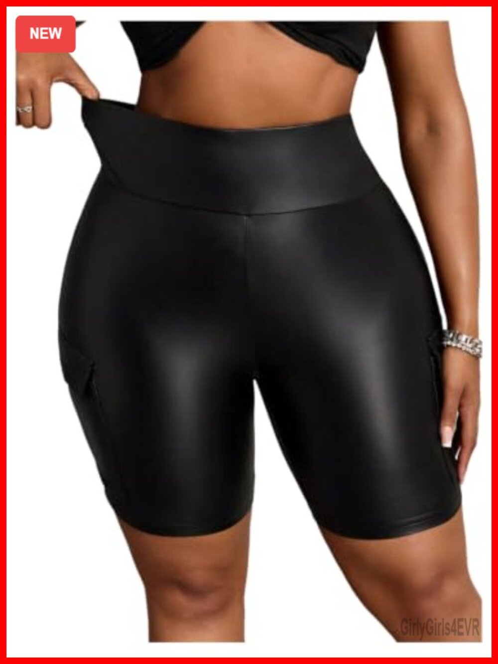 Faux Leather Biker Shorts High Waisted Cargo Pockets